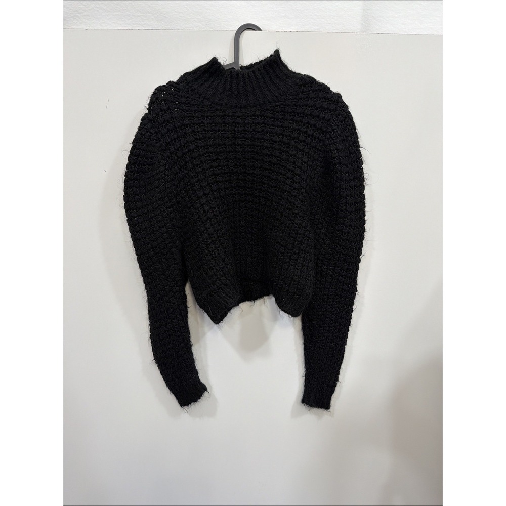ZARA Black Chunky Knit Mock Neck Cropped Sweater Size S  RN 77302